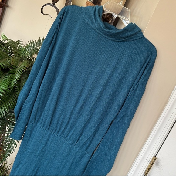 Free People Sundown Cowl Neck Ruched Mini Dress Dark Green Boho Long Sleeve - Picture 11 of 16